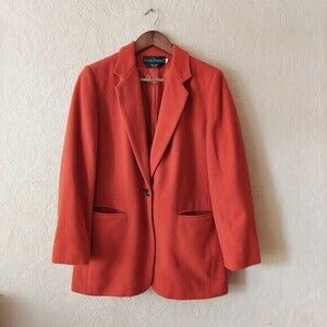 Vintage 90s Harve Bernard Orange Blazer Wool Cashmere Blend Sz 6